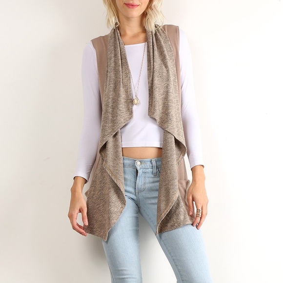 Youdivine Collection Tops - Khaki Boho Draped Open Front Vest